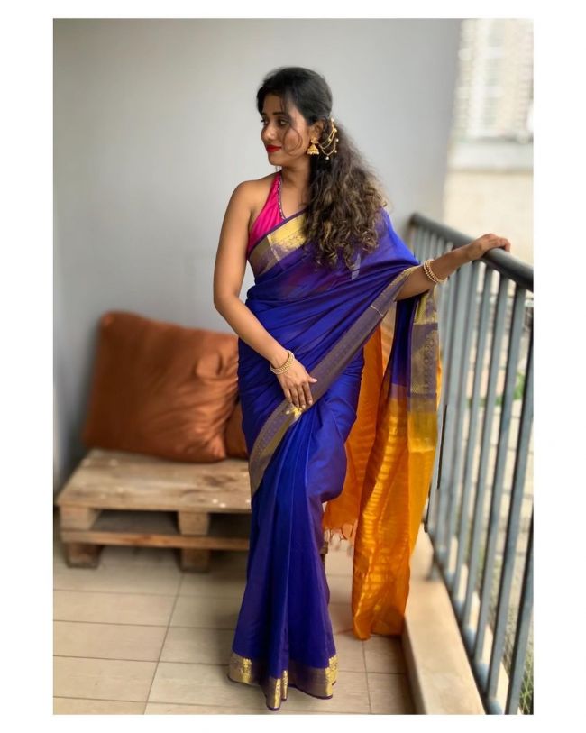 Shilpa Manjunath Blue Saree